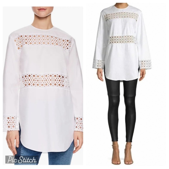 NWT Sandro Chairman Eyelet Lace-Inset Cotton Top - Picture 3 of 10